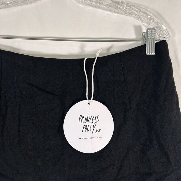 New Princess Polly Selby Mini Skirt Women's 12 Black Zip Back Linen Blend - Picture 2 of 5